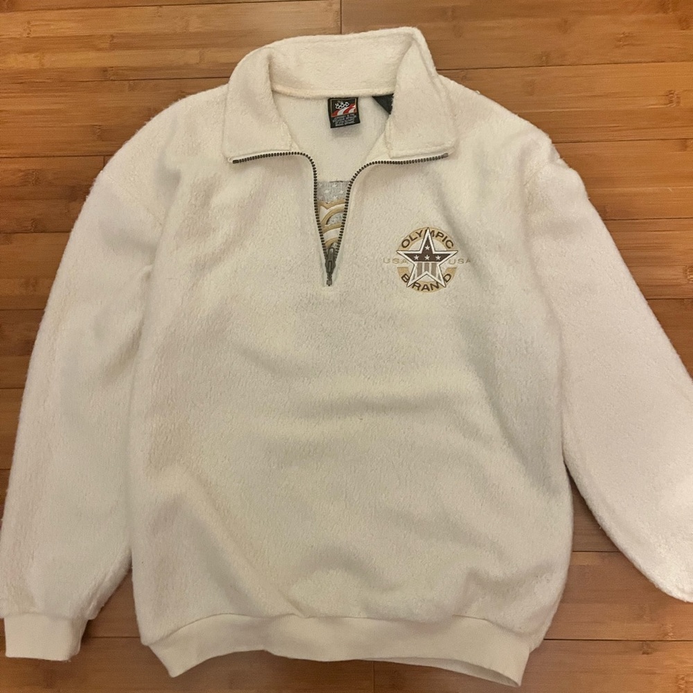 Usa Olympic Size L Cream and brown vintage 90s fleece sweater